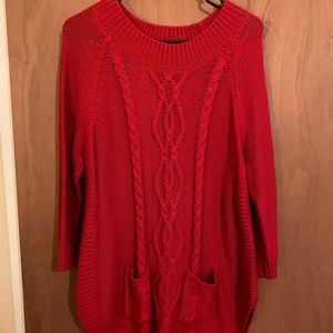 Red cable knit sweater